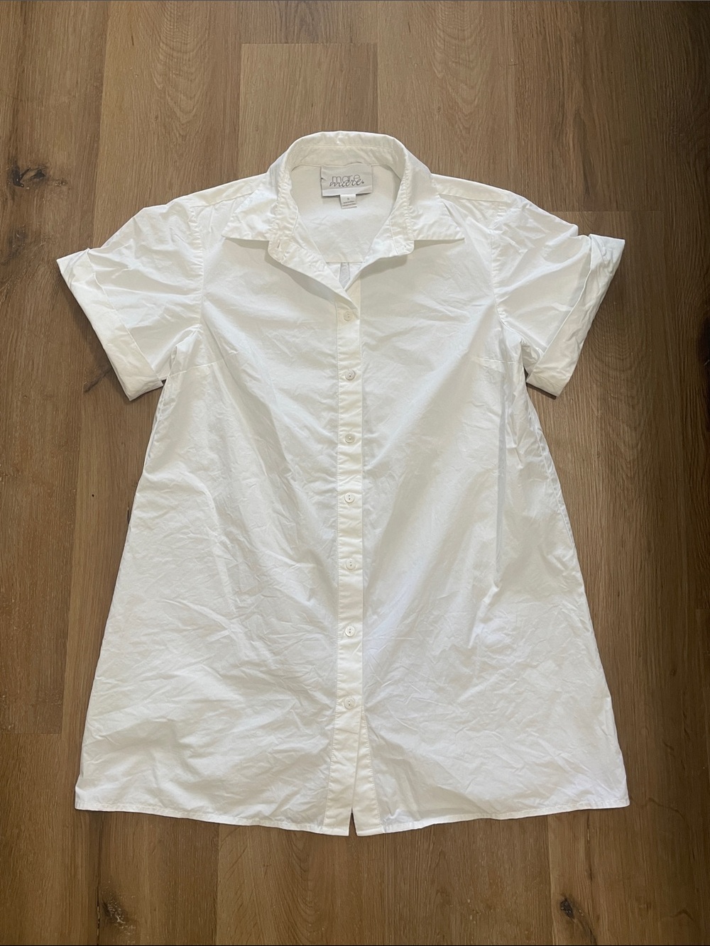 Mare Mare White Short-Sleeve Button-Front Mini Dress